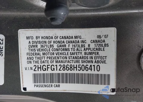 2008 Honda Civic Ex z USA, uszkodzony, nr VIN 2HGFG12868H506410